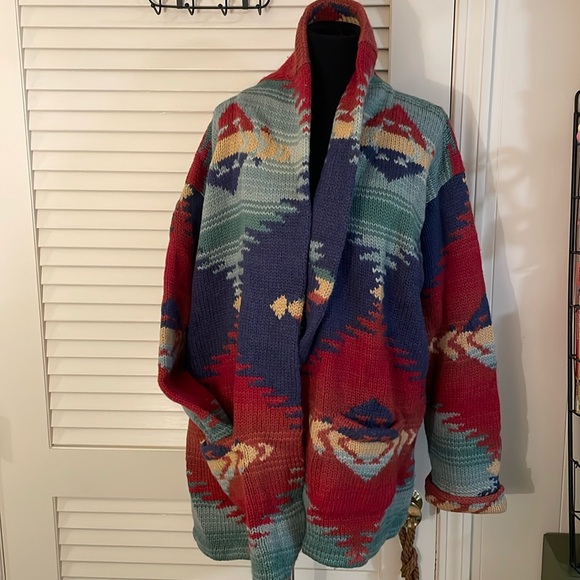 Lauren Ralph Lauren Sweaters - Ralph Lauren Southwestern HandKnit Wool Aztec Unisex Sweater Jacket Sz L